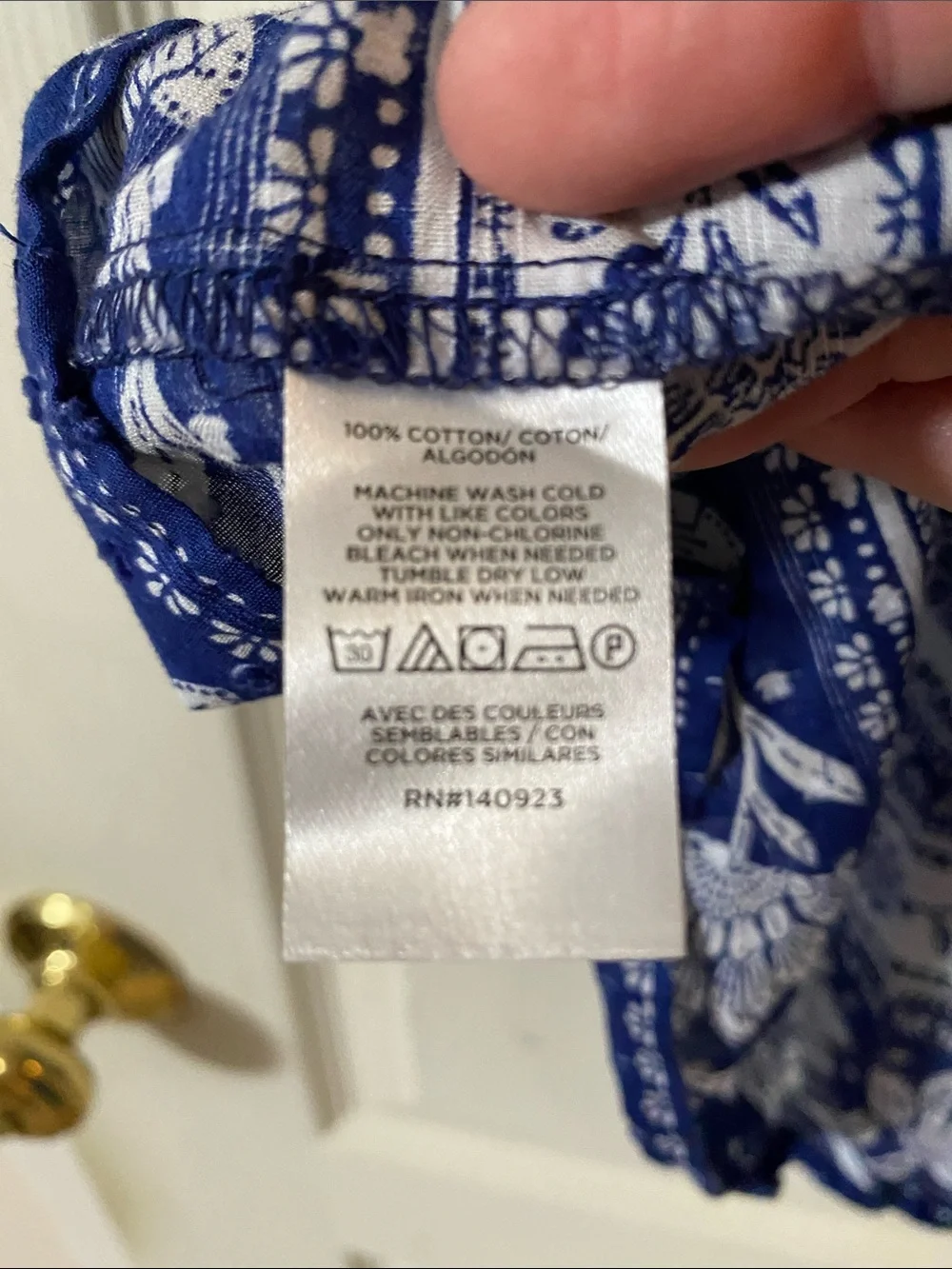 LOFT White and Blue Floral Paisley Peasant  100% cotton Blouse Size L